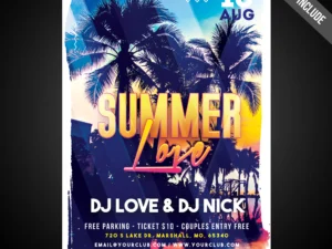 print ready cmyk summer love flyer poster with editable objects