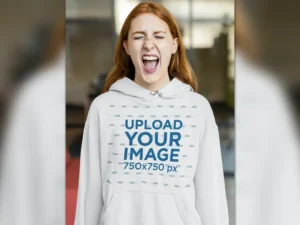pullover hoodie mockup featuring a woman yelling