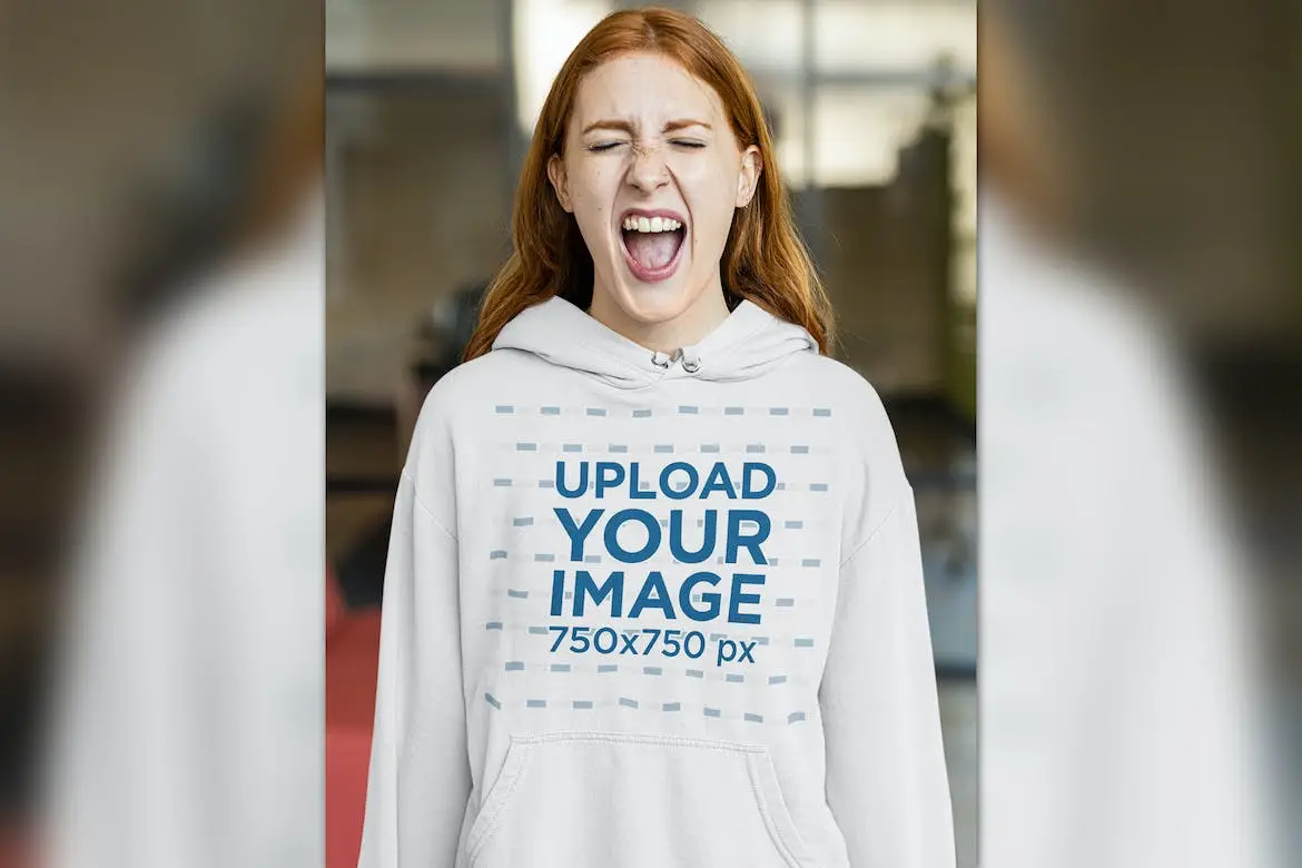 Pullover Hoodie Mockup Featuring A Woman Yelling