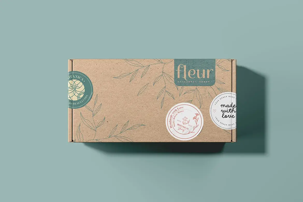 Rectangular Box With Different Stickers Mockup
