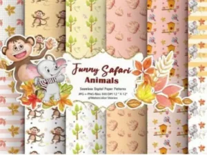 safari animals hand painted watercolor patterns