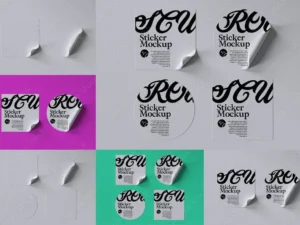 set of round and square sticker mouckup layouts