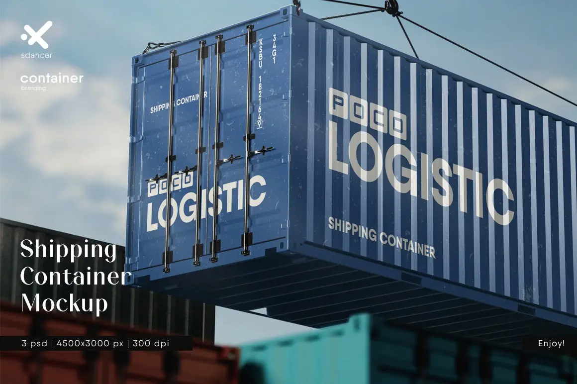 Shipping Container Hanging On Hook Mockup