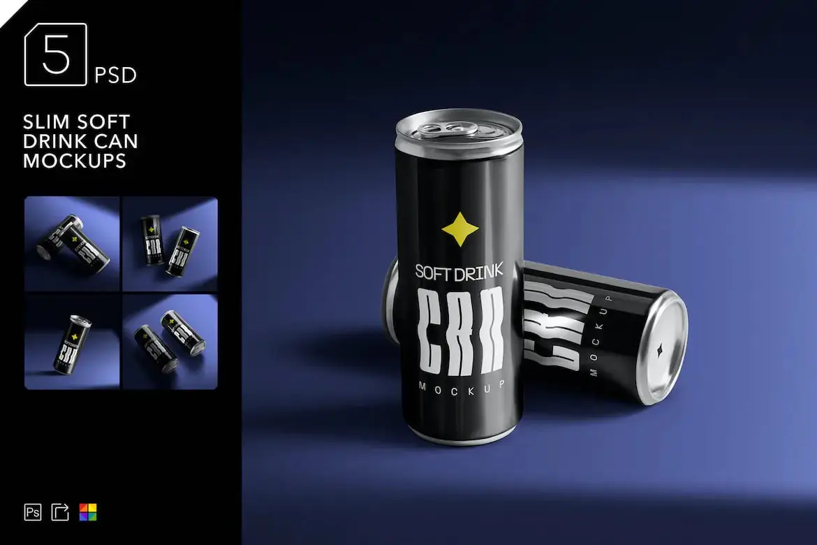 Slim Soft Drink Can Mockups