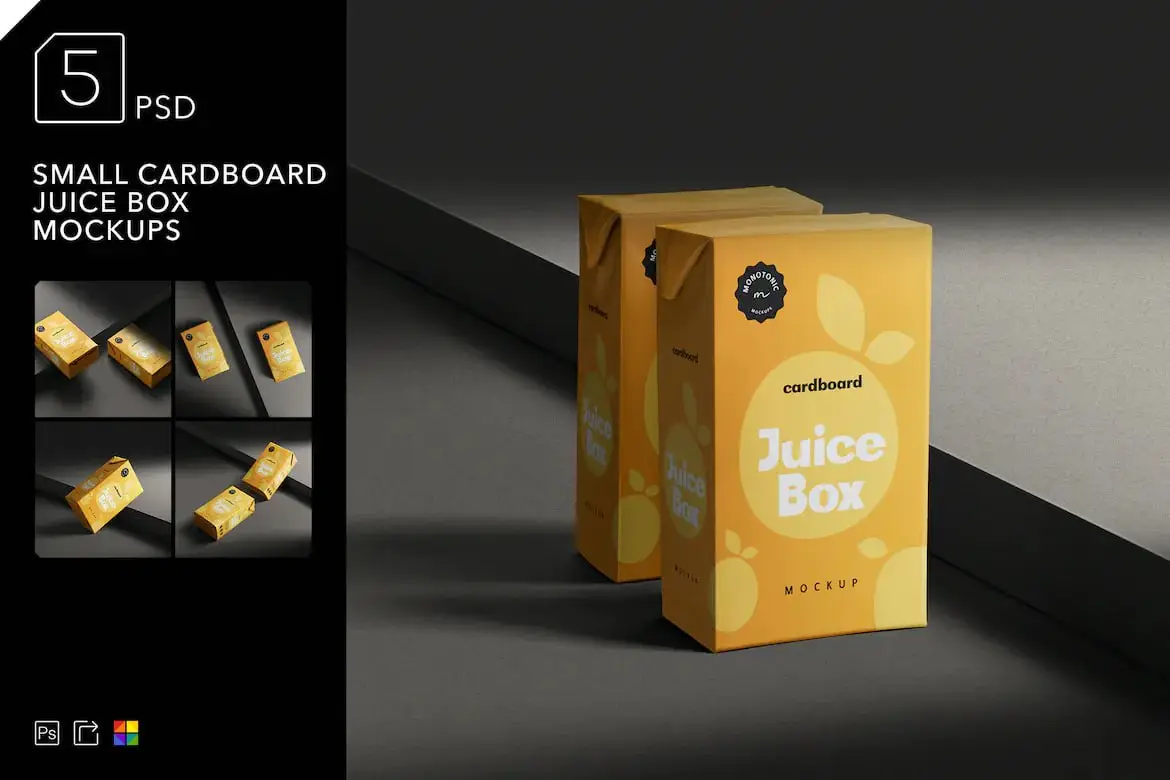 Small Cardboard Juice Box Mockups