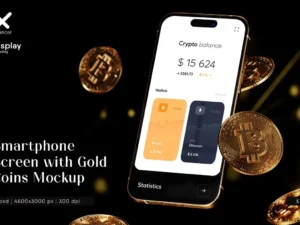 smartphone screen with gold coins mockup 4