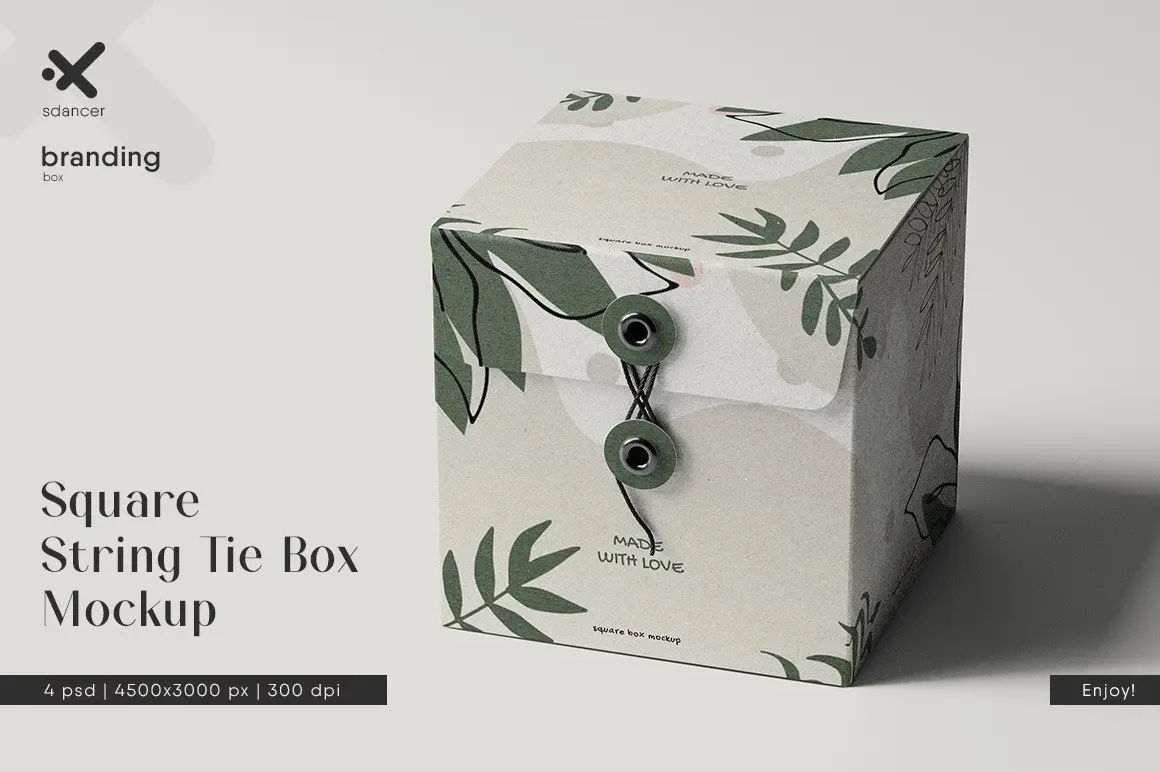 Square String Tie Box Mockup