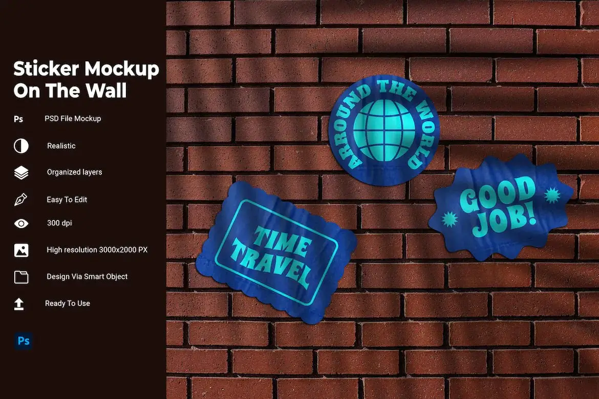 Sticker Mockup On The Wall
