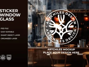 sticker window glass mockup
