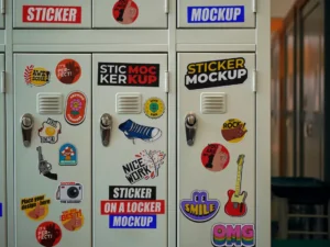 stickers on a locker mockup