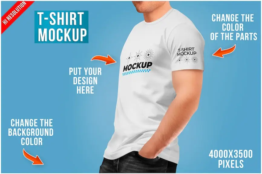 T-Shirt On Man Side Mockup