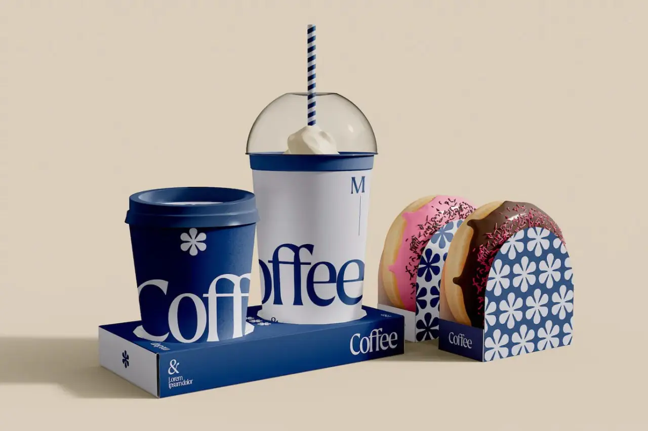 Take Away Coffee Cup And Donuts Mockup