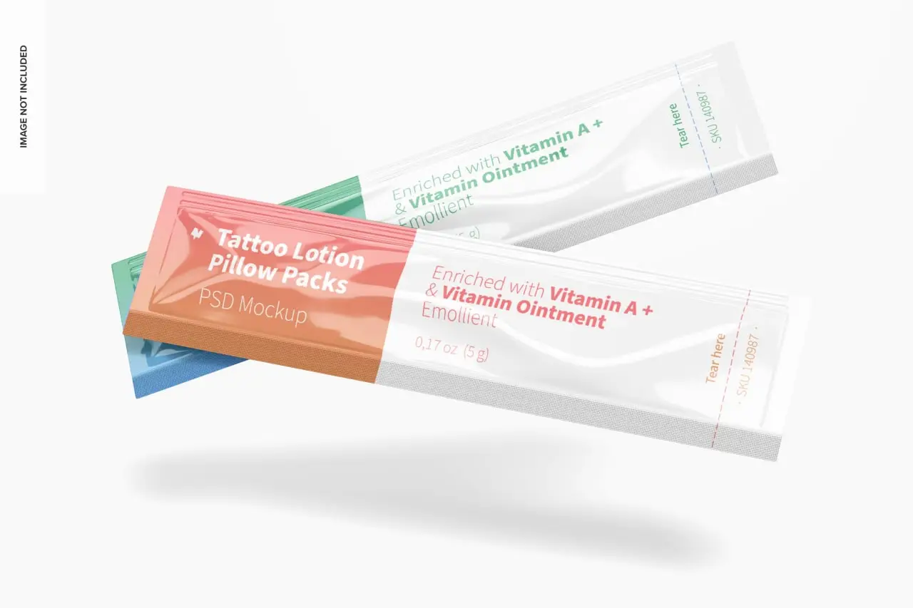 Tattoo Lotion Pillow Packs Set Mockup