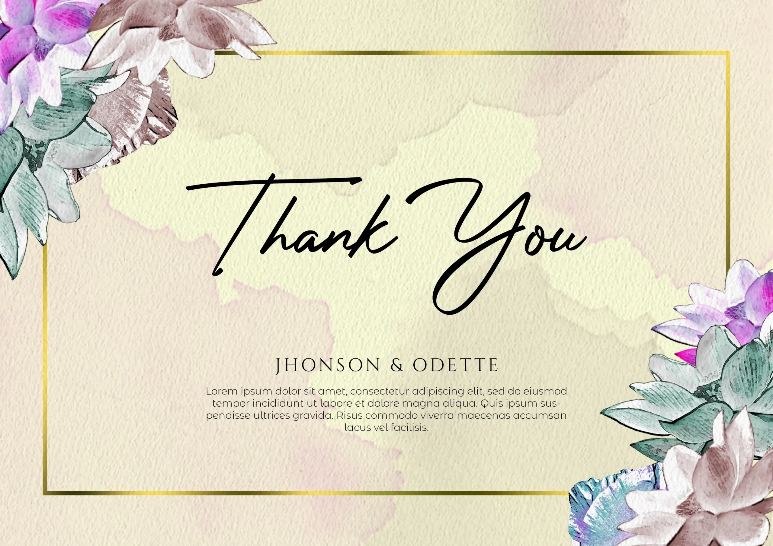 Thank You Card Template With Floral Frame