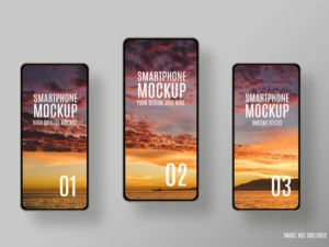 three smartphones mockup