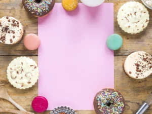 top view mock up with delicious doughnuts 2