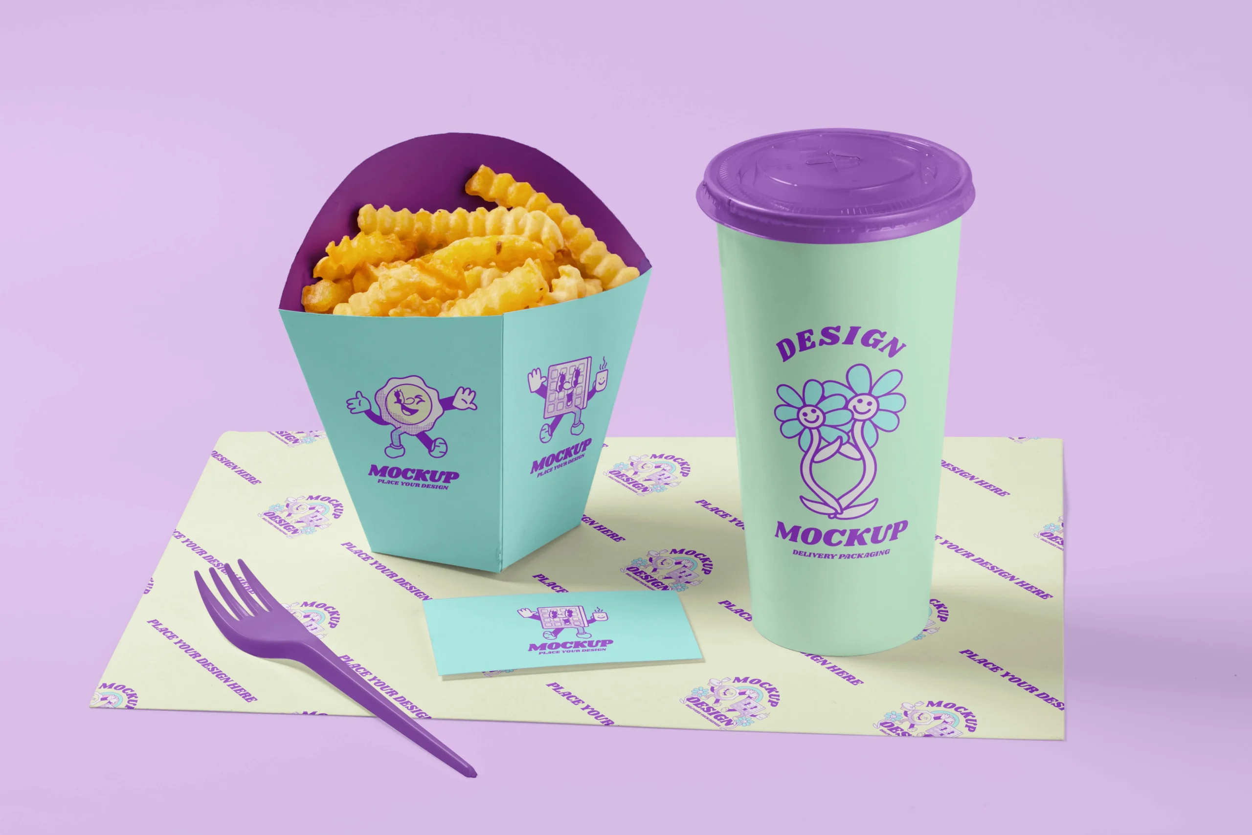 Top View Of Cardboard Fast Food Packaging Mock-Up Design 3 top view of cardboard fast food packaging mock up design
