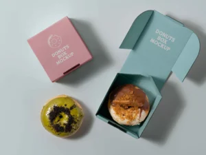 top view studio donut box branding mockup