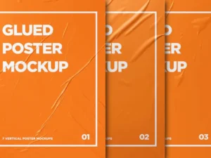 vertical glued poster mockup pack