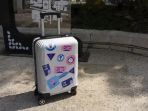 view luggage mock up with stickers 1