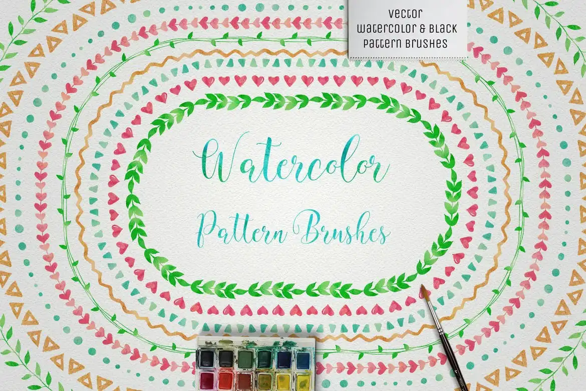 Watercolor & Black Pattern Brushes 5 watercolor black pattern brushes 10