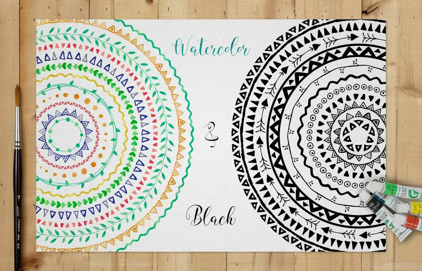 Watercolor & Black Pattern Brushes 8 watercolor black pattern brushes 8