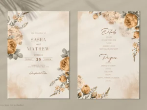 watercolor wedding invitation with beautiful dusty orange floral