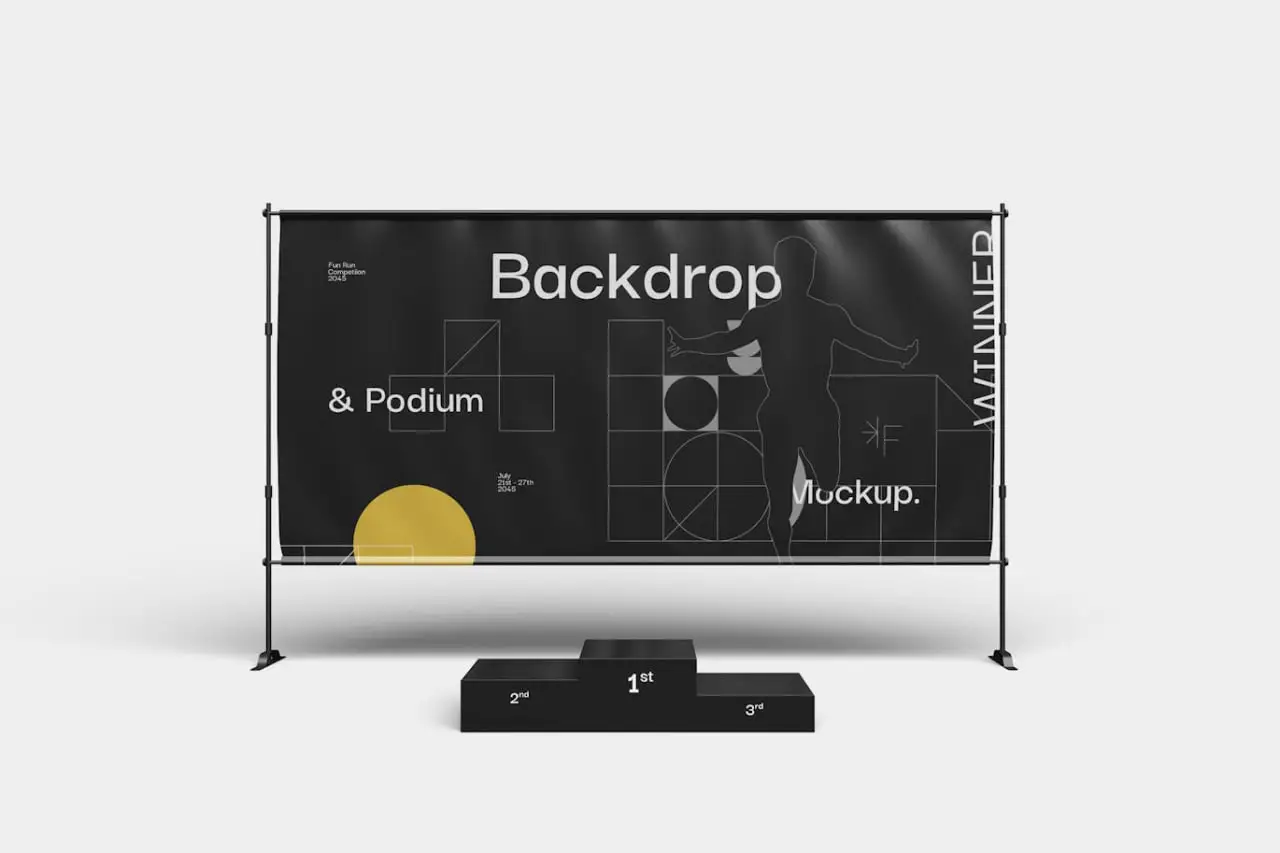 Wide Backdrop And Podium Mockups