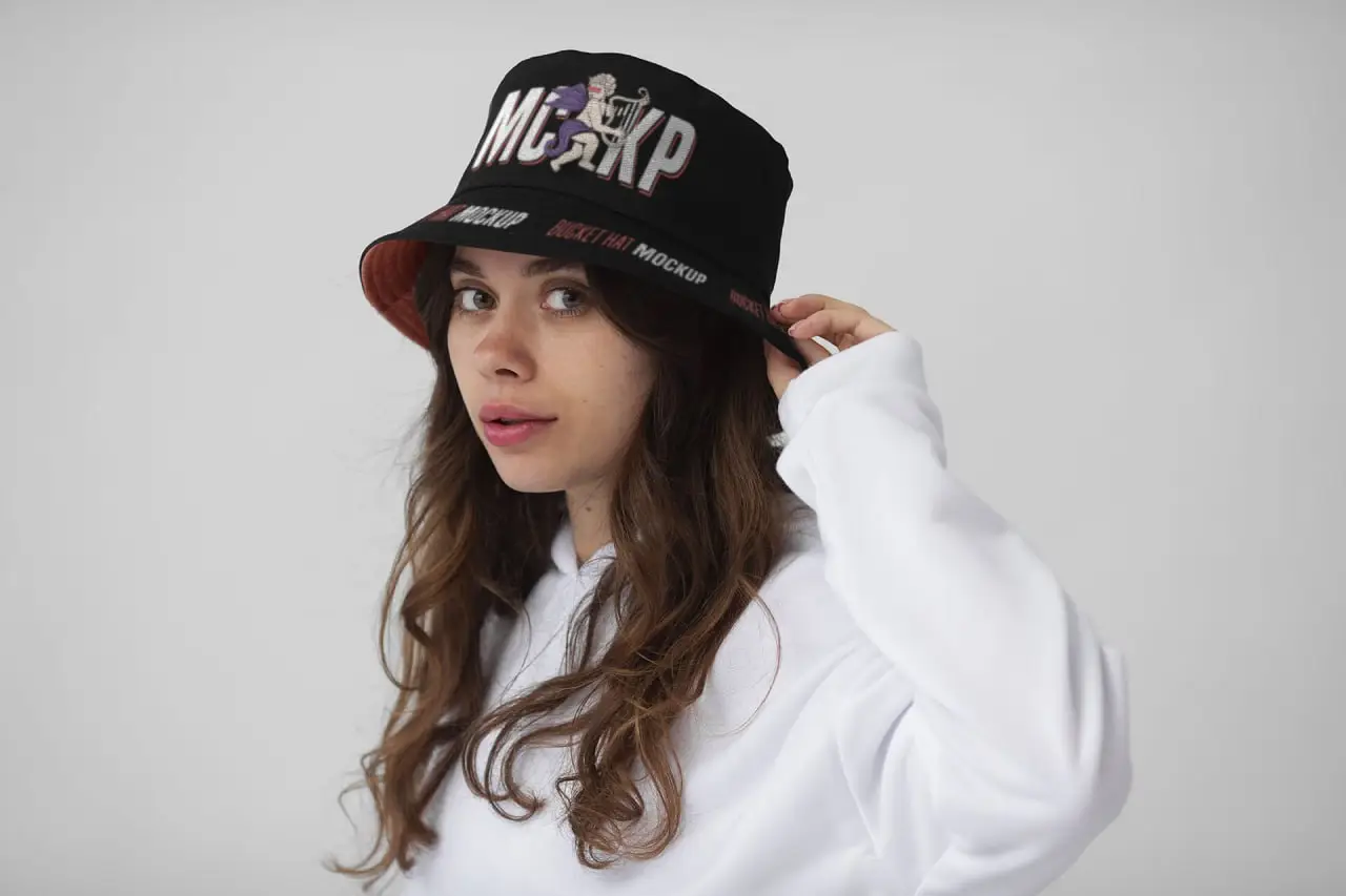 Woman Wearing Stylish Bucket Hat 4