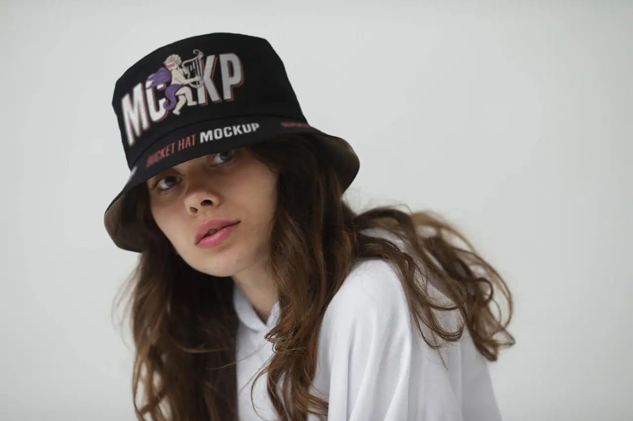 Woman Wearing Stylish Bucket Hat 6