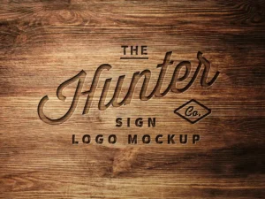 wood carving logo mockup