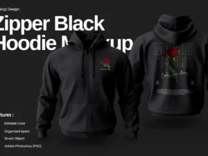 zipper black hoodie mockup