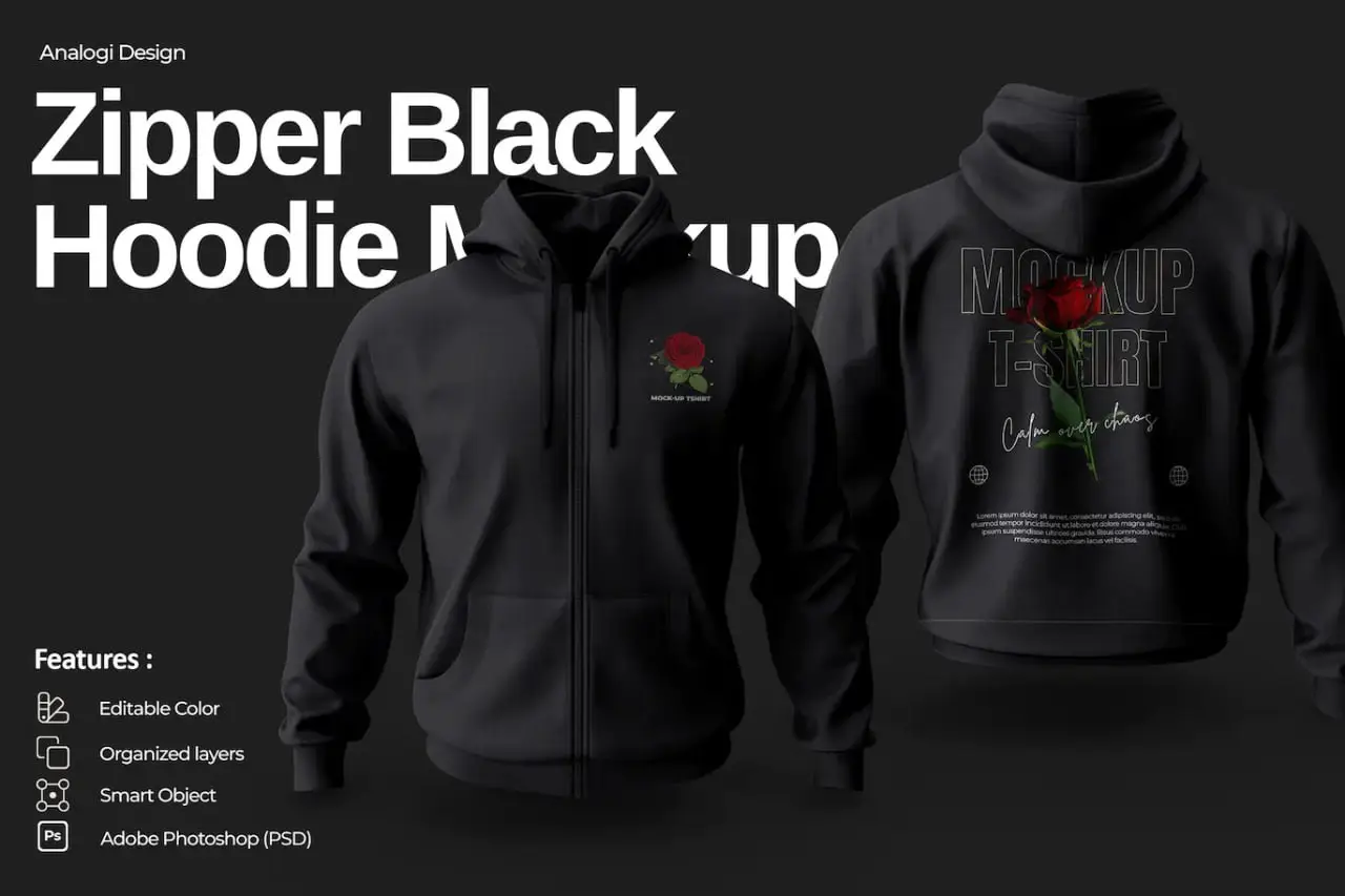 Zipper Black Hoodie Mockup