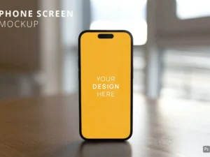iphone 14 pro on the office table mockup
