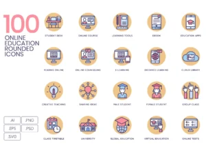 100 online education icons butterscotch series 1