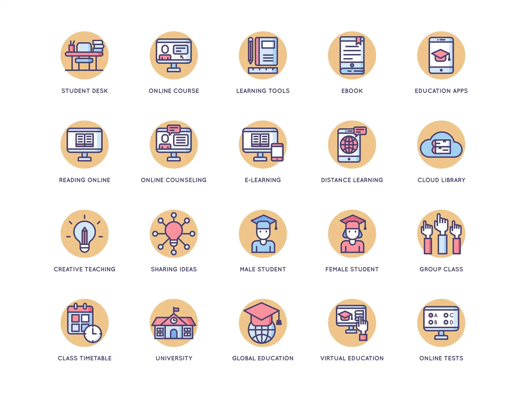 100 Online Education Icons | Butterscotch Series 3 100 online education icons butterscotch series2 1