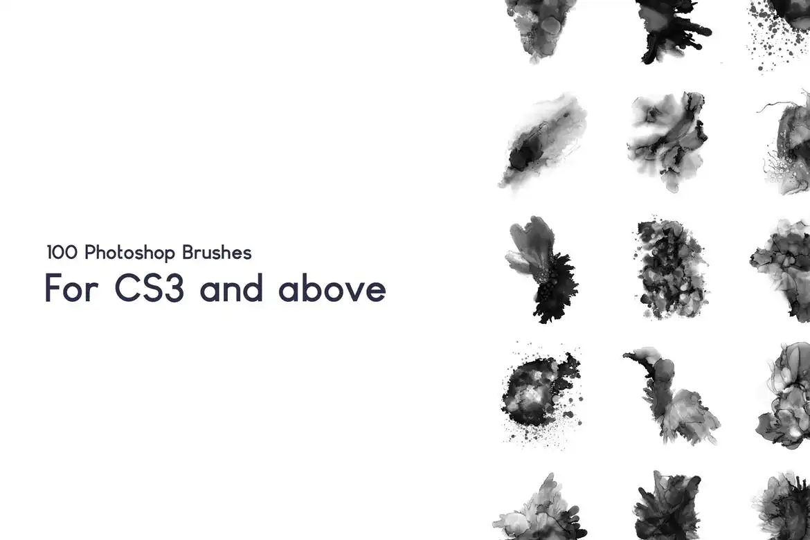 100 Watercolor Ink Photoshop Brushes Vol 2