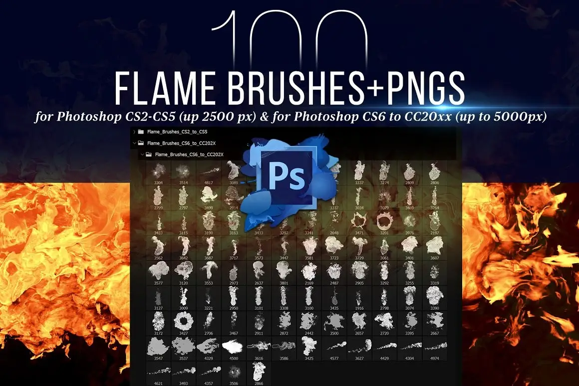 100 Photoshop Flame Brushes + PNGs