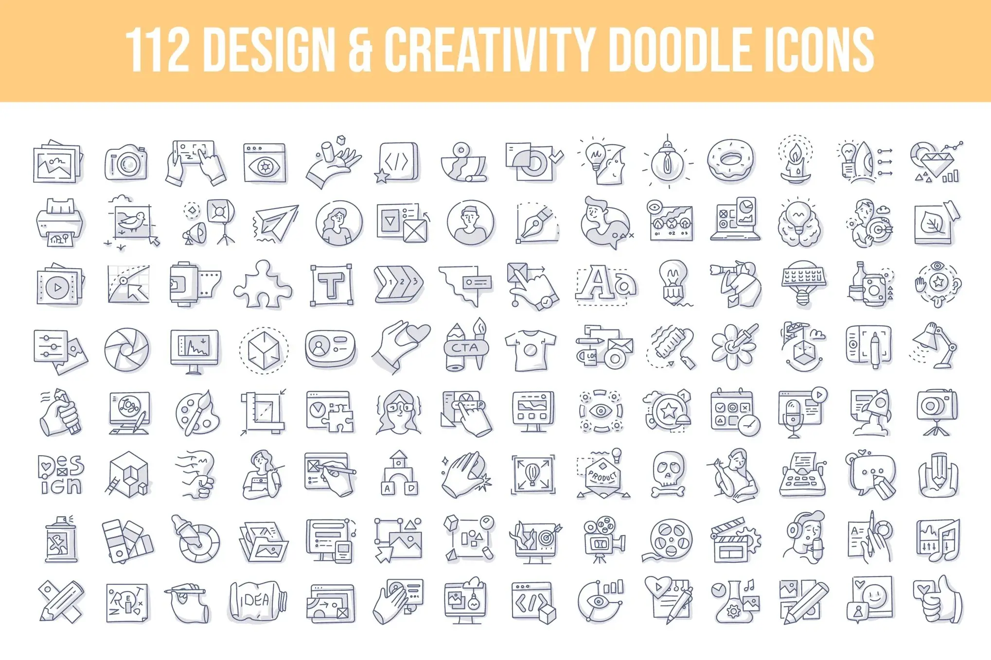 112 Design & Creativity Doodle Icons 1 112 design creativity doodle icons1