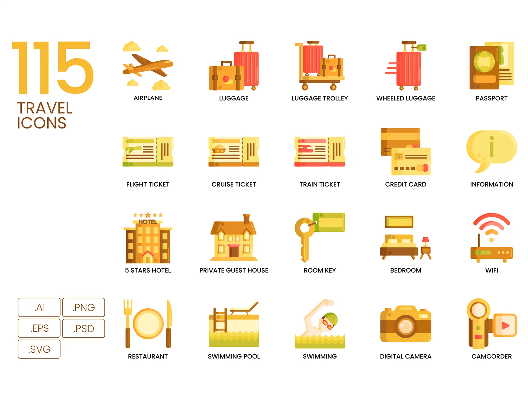 115 Travel Icons | Caramel Series