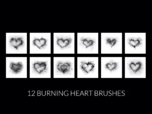 12 burning hearts photoshop brushes2
