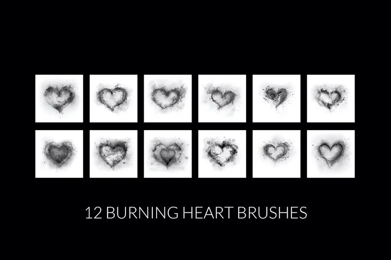 12 Burning hearts Photoshop Brushes