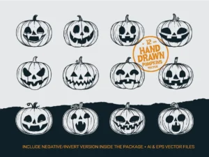 12 hand drawing halloween pumpkins1