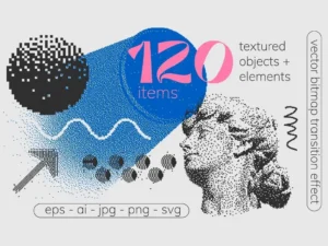 120 vector dither textured clip art shapes set