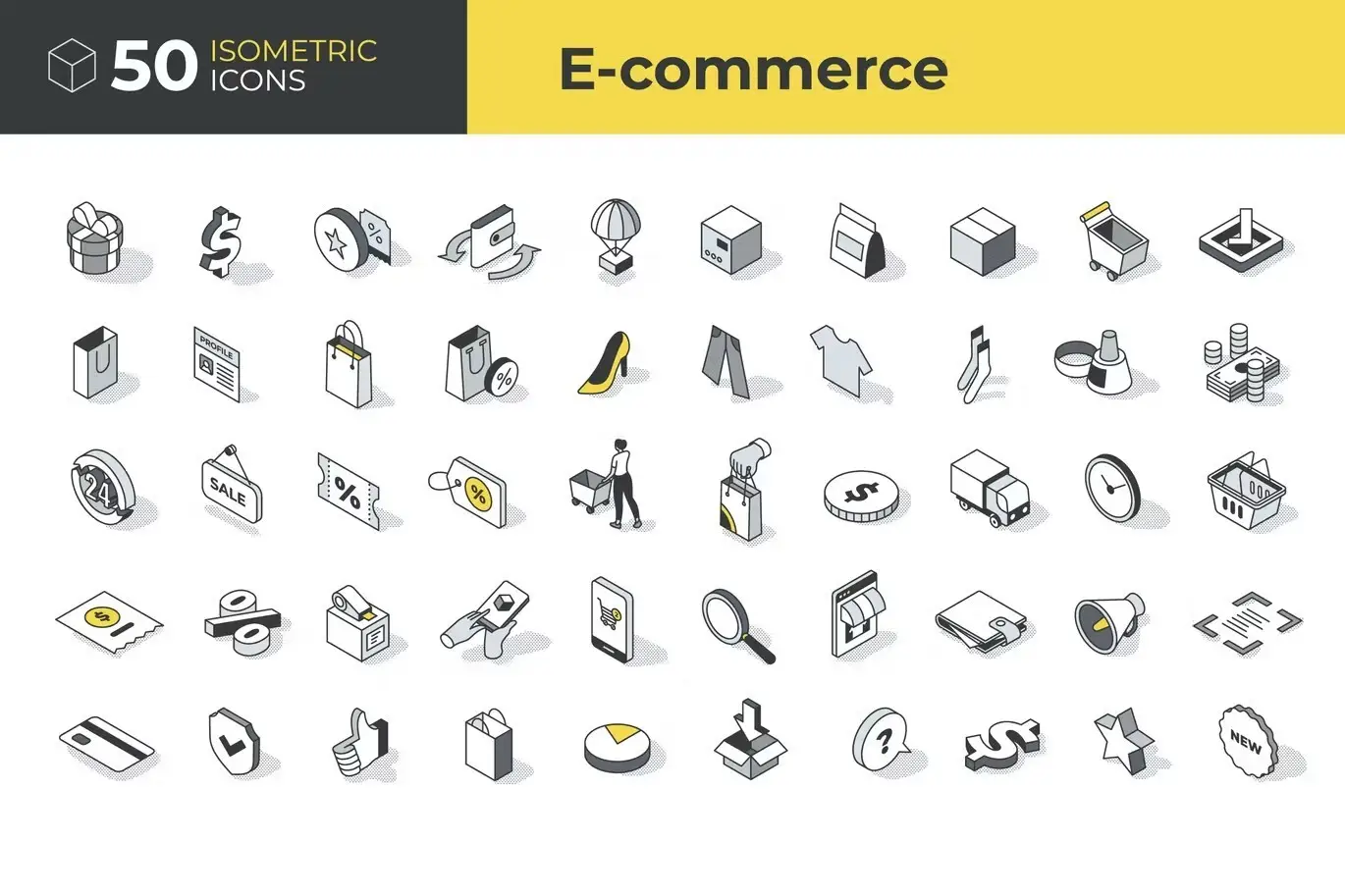 50 E-commerce Isometric Icons