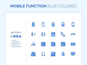 180 mobile functions icons blue colored