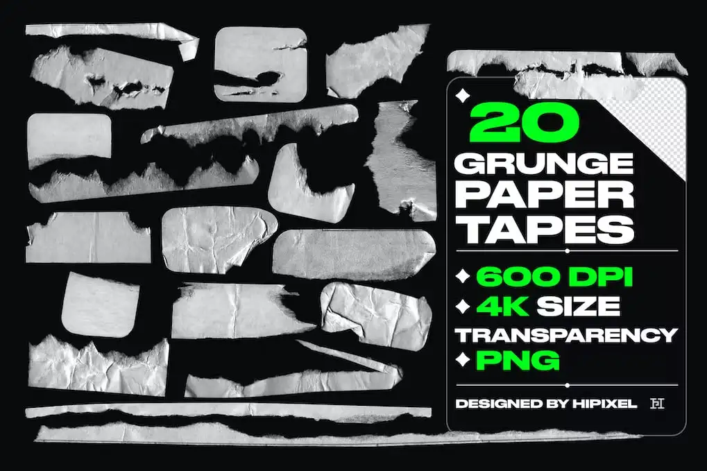 20 Grunge Paper Tapes