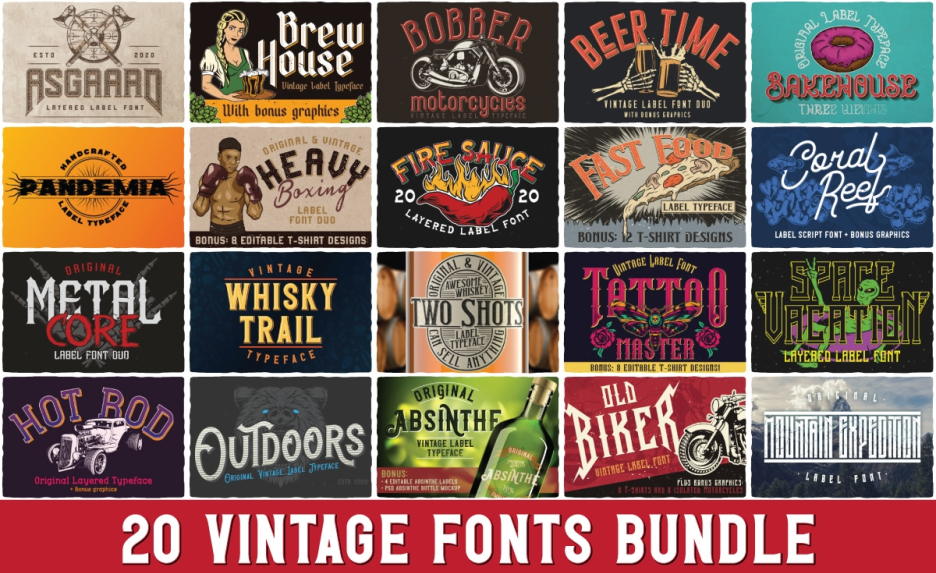 20 Vintage Fonts Bundle