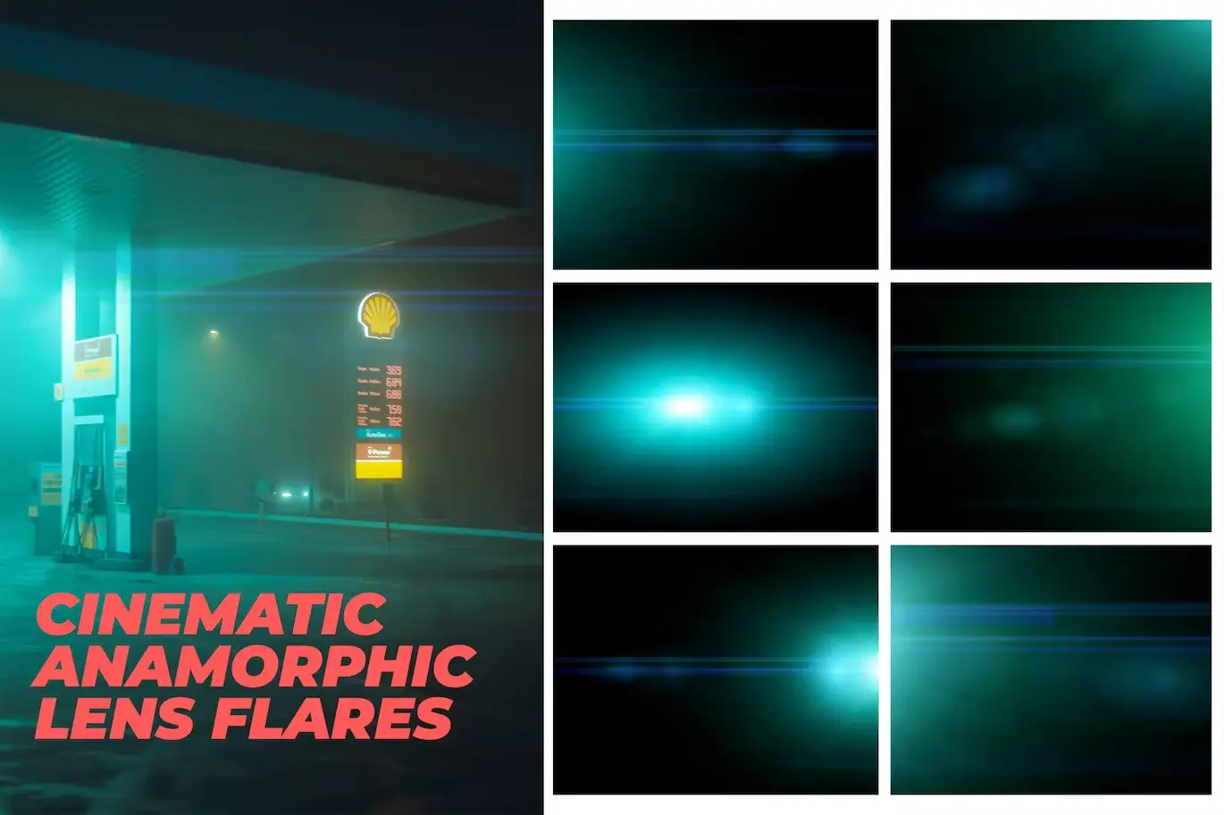 20 Cinematic Anamorphic Lens Flares Overlays