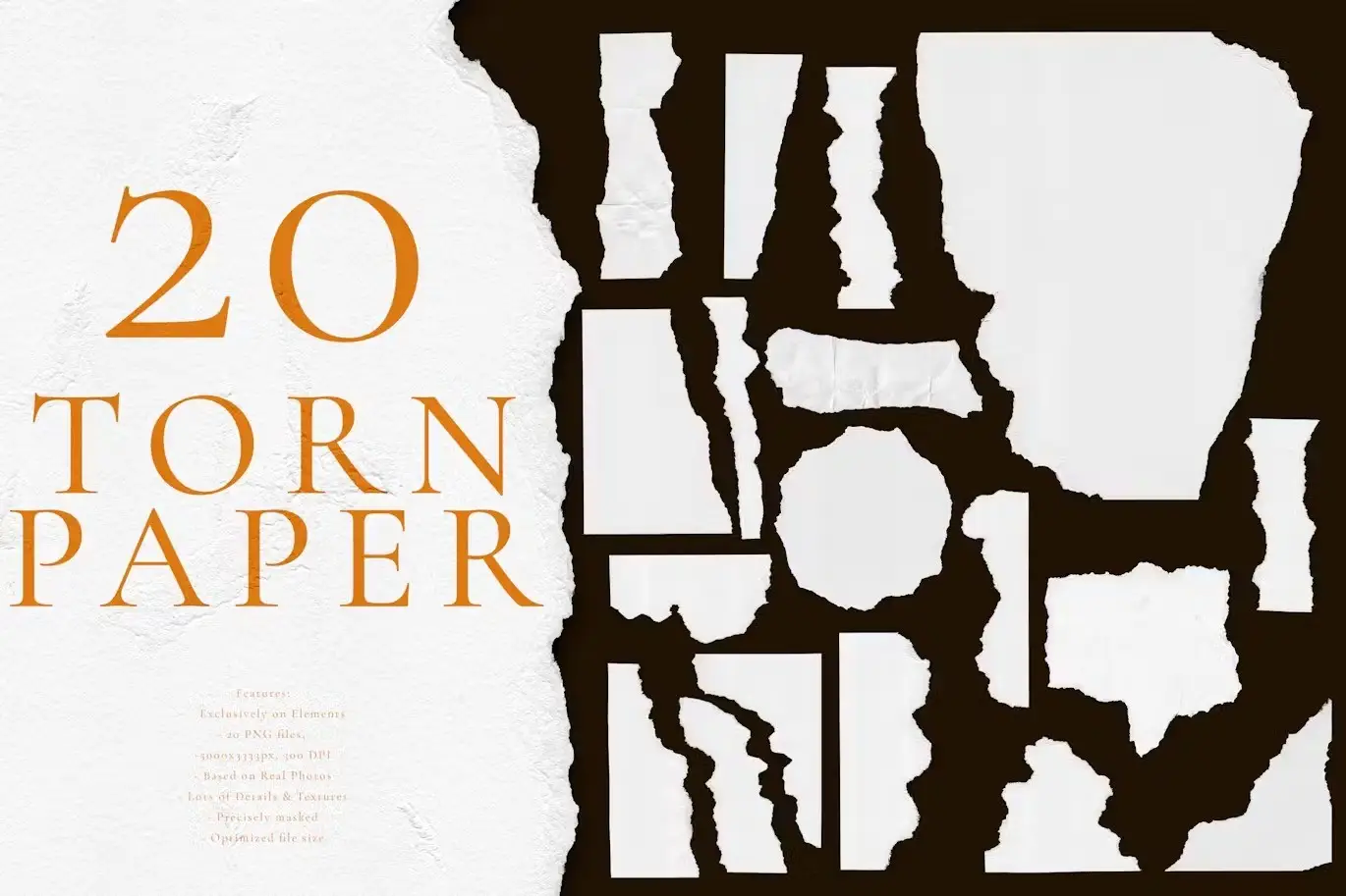 20 Isolated Torn Paper Elements, Ripped Pieces